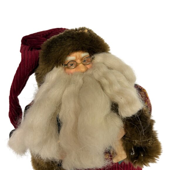 Woodworking Santa Claus Figurine with Carved Bear Tools and Table Vintage 17" - Picture 2 of 9